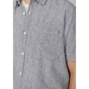 Linen Blend Shirt with Classic Collar and Chest Pocket QS image-3