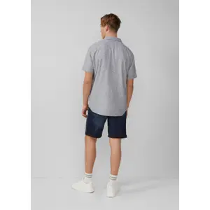 Linen Blend Shirt with Classic Collar and Chest Pocket QS image-4