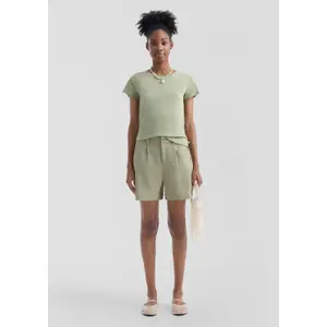 Womens Ribbed Knit T-shirt QS image-1