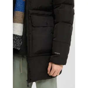 Crinkled Hooded Puffer Jacket with Zip Pockets QS image-3