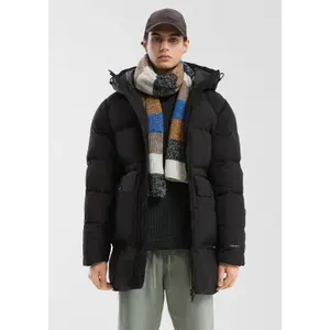 Crinkled Hooded Puffer Jacket with Zip Pockets QS image-6
