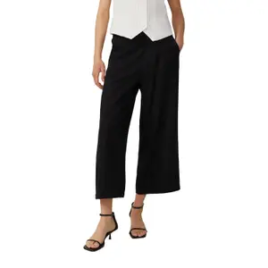Elastic Waist Linen Blend Culotte Trousers Woman QS image-2