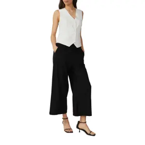 Elastic Waist Linen Blend Culotte Trousers Woman QS image-6