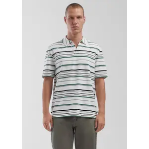 Structured Jersey Striped Open Collar Polo QS image-0