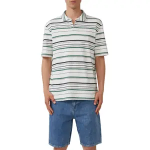 Structured Jersey Striped Open Collar Polo QS image-2