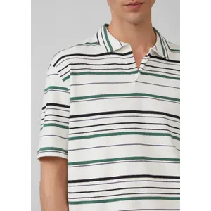 Structured Jersey Striped Open Collar Polo QS image-3