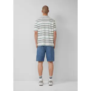 Structured Jersey Striped Open Collar Polo QS image-4