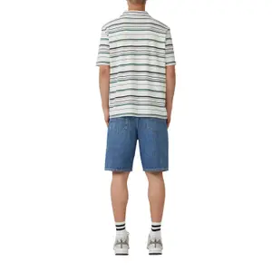 Structured Jersey Striped Open Collar Polo QS image-5