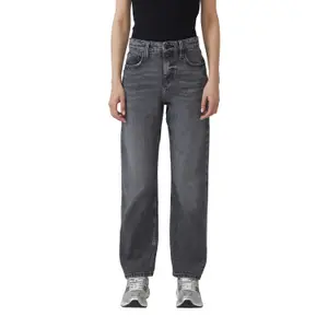 Women's Mid-Rise Loose Cotton Blend Jeans QS image-2