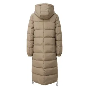 Women's Long Hooded Puffer Jacket with Drawstring QS image-1