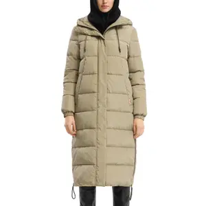 Women's Long Hooded Puffer Jacket with Drawstring QS image-2