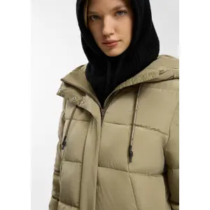 Women's Long Hooded Puffer Jacket with Drawstring QS image-3
