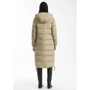 Women's Long Hooded Puffer Jacket with Drawstring QS image-4