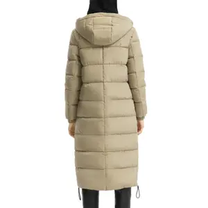 Women's Long Hooded Puffer Jacket with Drawstring QS image-5