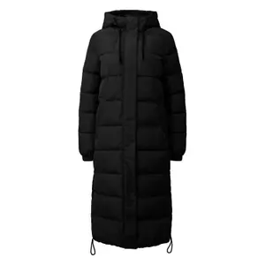 Women's Long Hooded Puffer Jacket with Drawstring QS