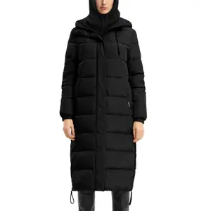 Women's Long Hooded Puffer Jacket with Drawstring QS image-2