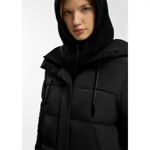 Women's Long Hooded Puffer Jacket with Drawstring QS image-3