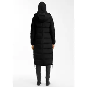 Women's Long Hooded Puffer Jacket with Drawstring QS image-4