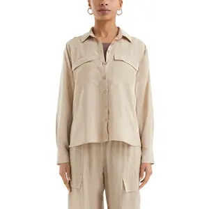 Women's Viscose Blend Shirt with Patch Pockets QS image-2