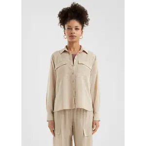 Women's Viscose Blend Shirt with Patch Pockets QS image-6