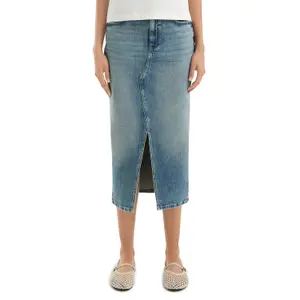 Used Effect Midi Denim Skirt Five Pockets Women QS image-2