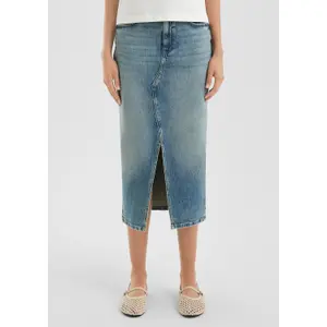 Used Effect Midi Denim Skirt Five Pockets Women QS image-6