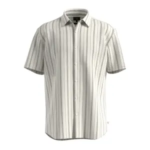 Striped Linen Blend Buttoned Kent Collar Overshirt QS image-0