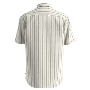 Striped Linen Blend Buttoned Kent Collar Overshirt QS image-1
