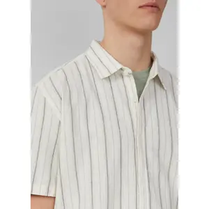 Striped Linen Blend Buttoned Kent Collar Overshirt QS image-3
