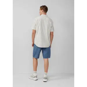 Striped Linen Blend Buttoned Kent Collar Overshirt QS image-4
