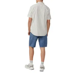 Striped Linen Blend Buttoned Kent Collar Overshirt QS image-5
