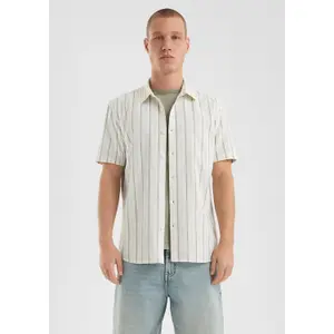 Striped Linen Blend Buttoned Kent Collar Overshirt QS image-6