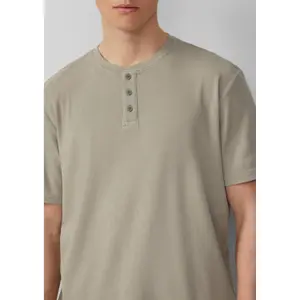 Buttoned Tunisian Collar Ribbed T-Shirt QS image-3