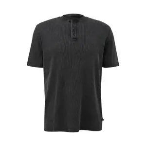 Buttoned Tunisian Collar Ribbed T-Shirt QS image-0
