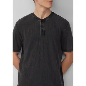 Buttoned Tunisian Collar Ribbed T-Shirt QS image-3