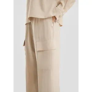 Women's Large Satin-Finish Fluid Viscose Cargo Trousers QS image-3