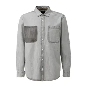 Long Sleeve Denim Overshirt with Classic Collar and Chest Pocket QS image-0