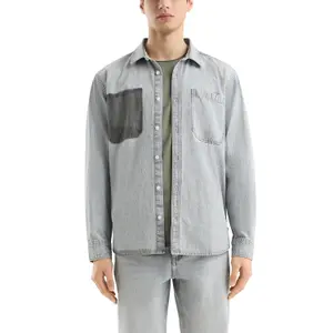 Long Sleeve Denim Overshirt with Classic Collar and Chest Pocket QS image-2