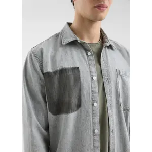 Long Sleeve Denim Overshirt with Classic Collar and Chest Pocket QS image-3