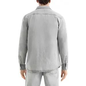 Long Sleeve Denim Overshirt with Classic Collar and Chest Pocket QS image-5