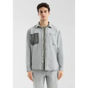 Long Sleeve Denim Overshirt with Classic Collar and Chest Pocket QS image-6