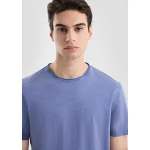 Basic Vintage Effect T-Shirt with Rolled Hem QS image-3