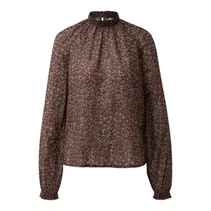 Smocked High Neck All Over Print Blouse Women QS image-0