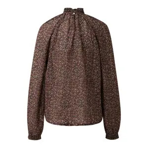 Smocked High Neck All Over Print Blouse Women QS image-1