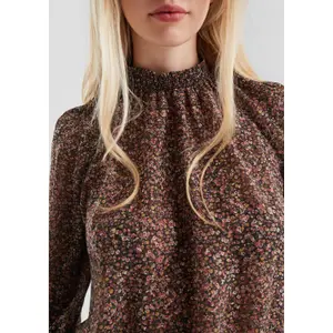 Smocked High Neck All Over Print Blouse Women QS image-3