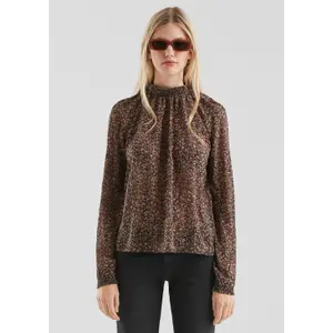 Smocked High Neck All Over Print Blouse Women QS image-6
