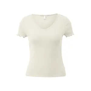 V-Neck T-Shirt with Wavy Cuffs for Women QS image-0