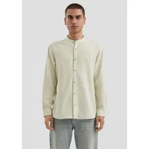 Striped Long Sleeve Cotton Shirt with High Collar QS image-0