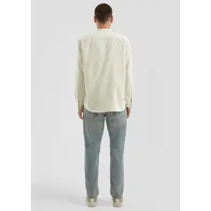 Striped Long Sleeve Cotton Shirt with High Collar QS image-1