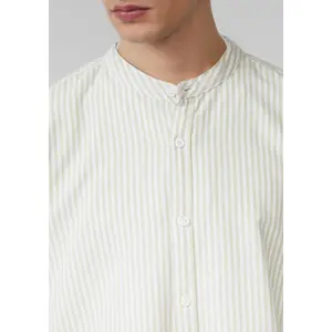 Striped Long Sleeve Cotton Shirt with High Collar QS image-3